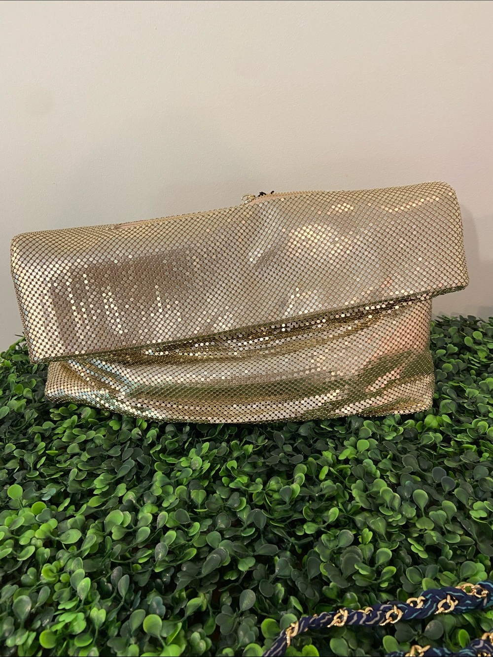 Olga Berg Gold Metallic Fold-Over Clutch